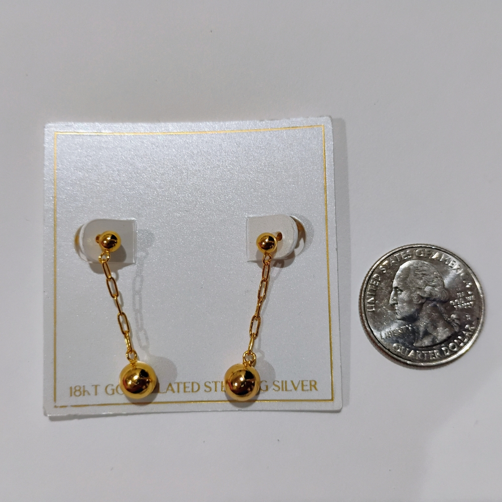 Gold Plated Sterling Silver Drop Earrings - Picture 5 of 5